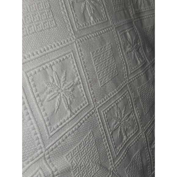 Vintage King Coverlet Blanket White Embroidery on White w Fringe Trim W/1 Sham - Picture 5 of 12